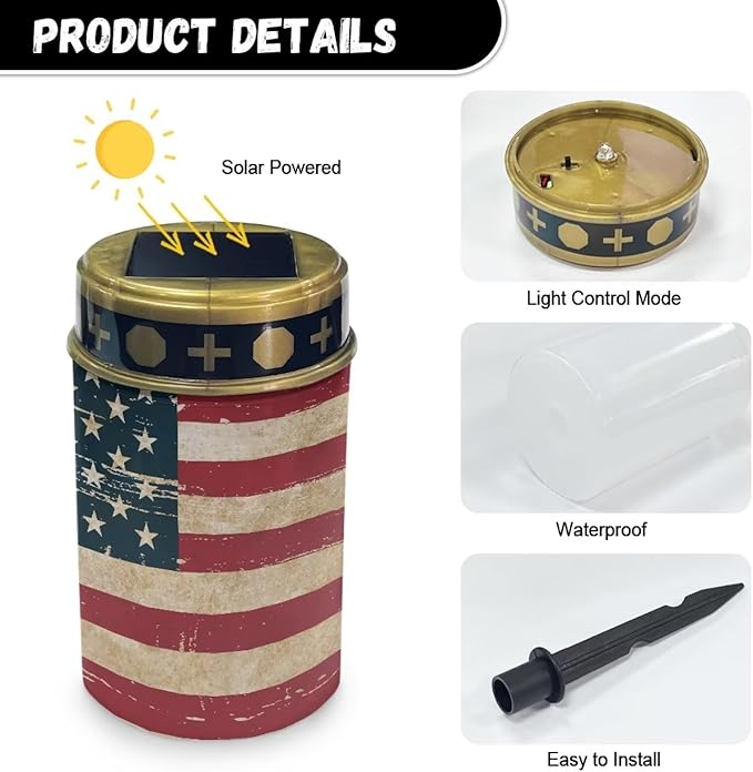 America Flag Solar Lights for Garden Solar Lights Outdoor Patriotic Pathway Solar Garden Light Decorative Landscape Path Light 4th of July Outdoor Yard Lawn Lights