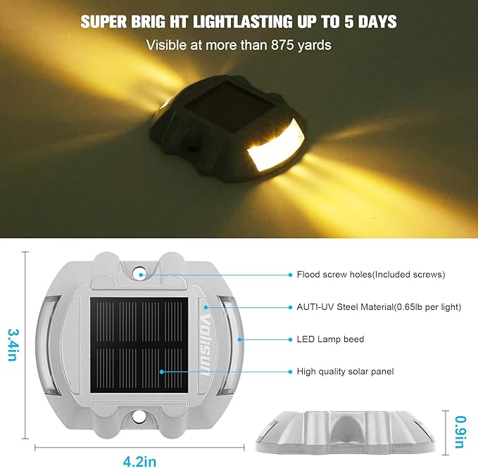 VOLISUN Solar Deck Lights Driveway Dock Lights, 8-Pack Led IP68 Waterproof Outdoor Warning Step Lights for Driveway | Lumora