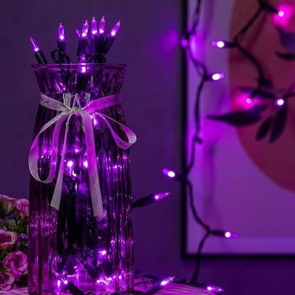 YULETIME 200 Purple LED Christmas Lights with Black Wire, Pack of 2 Strands 33 Feet 100 Lights UL Certified Holiday String Light Set