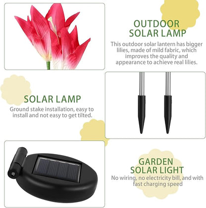 Totority Solar Powered Outdoor Garden Flower LED Lights with Ground Stake, Colorful 4-Head Lily Design, 2pcs White and Pink Solar Pathway Lamps for Lawn Décor