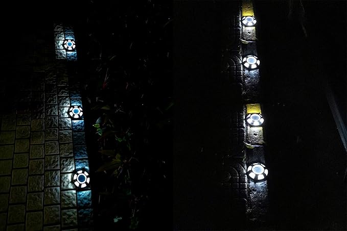Solar Round Dock Light Waterproof Cast Aluminum Solar Deck Light 6LED Auto On/Off Security Warning Light for Driveway Path Step Pool Patio Garden (4-Pack)