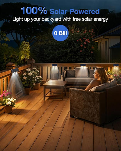 Fence Lights Solar Powered Outdoor Waterproof Outside Wall LED Landscaping Lamp 8 Pack for Yard, Deck, Patio, Rail, Garage, Pool, Balcony, Energy Efficient Cool White Safety and Ambiance,Easy Install