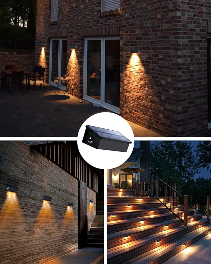 Fence Lights Solar Powered Outdoor Waterproof Outside Wall LED Landscaping Lamp 12 Pack for Yard, Deck, Patio, Rail, Garage, Pool, Balcony, Energy Efficient Warm White Safety and Ambiance,Easy Install
