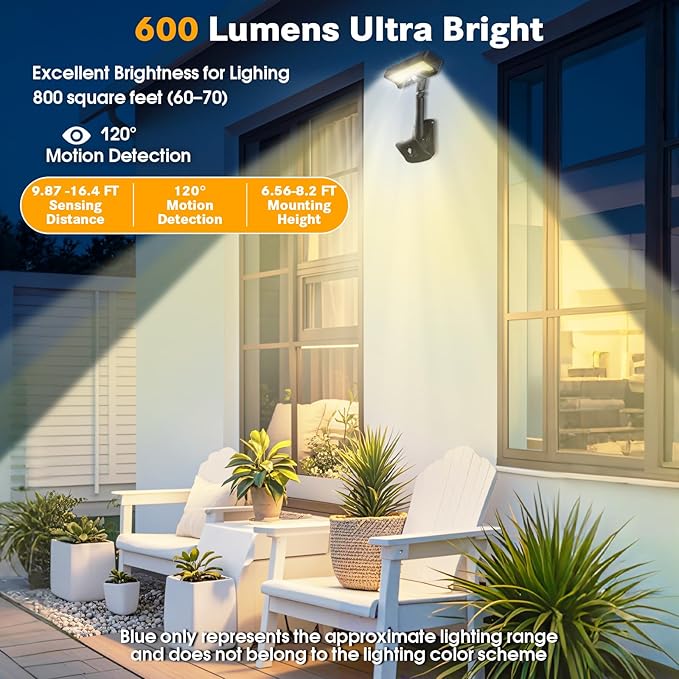 Pacify Clip On Solar Lights Outdoor with Motion Sensor, 92 LED 600LM Adjustable Solar Clip Lights, IP65 Waterproof Clamp Solar Lights for Fence Deck Gutter Camping Security(2 Pack Warm White 3000K)