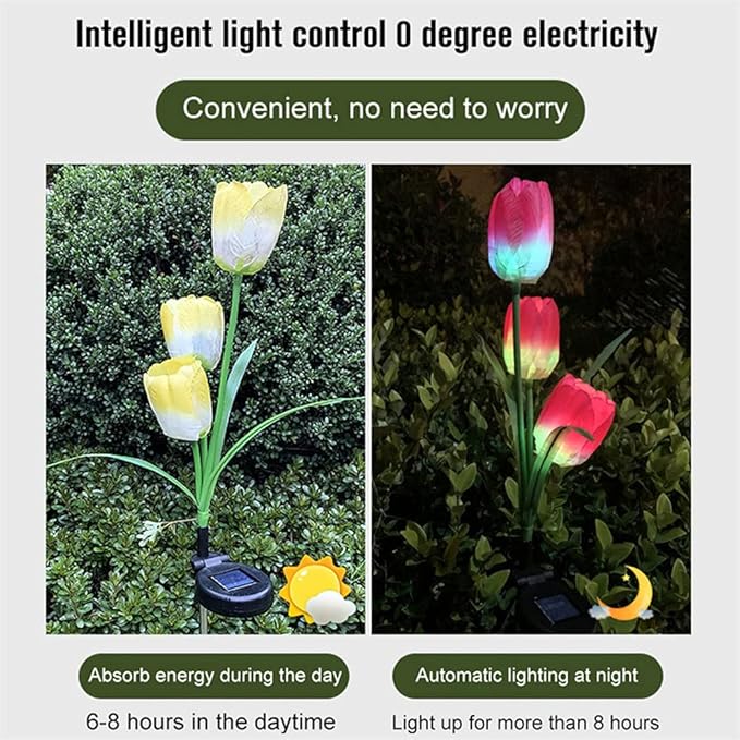 4pack Outdoor Solar Tulip Led Flower Garden Stake Light, Yard Decorative Light Up Tulip Flowers, Decorative Solar | Lumora