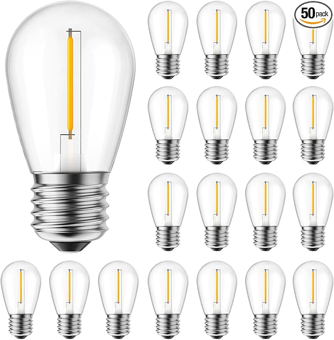 Brightown 50 Pack LED S14 Replacement Light Bulbs, Shatterproof E26 Medium Base Edison Vintage Bulbs Equivalent to | Lumora