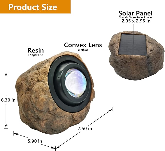 GOODFOEVER Solar Rock Lights(2pcs) Sunset Projection Lights Atmosphere Night Light Solar Powered Garden Lights Outdoor Decorative Waterproof LED Spotlight for Pathway, Walkway, Yard, Patio