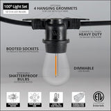 100ft S14 Shatterproof Deck Lights, 50 Bulbs, Outdoor String Lights Waterproof Commercial Grade String Lights | Lumora