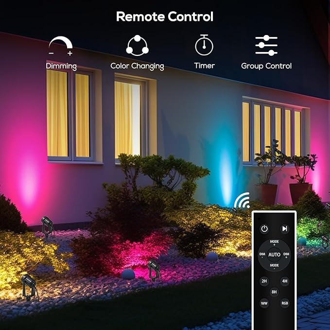 SUNTHIN Outdoor Landscape Lighting with Remote, RGBW Color Changing Spot Uplights, 16 Pack | Lumora