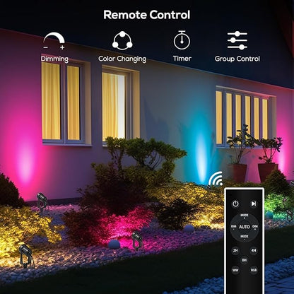 SUNTHIN Outdoor Landscape Lighting with Remote, RGBW Color Changing Spot Uplights, 16 Pack