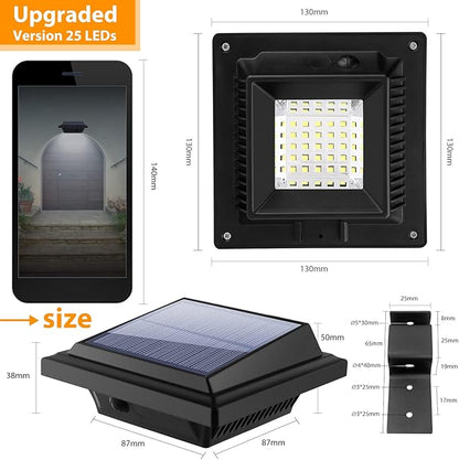 KEENZO Outdoor Solar Lights - Gutter Lights 8pcs, Solar-Powered LED Wall/Fence/Step/Deck Lights with 25 Cool White LED, Outdoor Waterproof Lighting for Garden, Patio, Backyard, Pathway and Eaves Wall