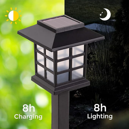 LAUREL CANYON 8 Pack Solar Pathway Lights, Outdoor Solar Landscape Lights, Walkway Lights with LED Light Bulbs for Garden, Path, Yard, Driveway Black