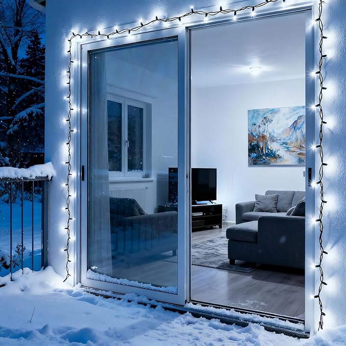 200 LED Cool White Christmas Lights, UL Certified and Commercial Green Wire String Lights 66ft, for Indoor and Outdoor Winter, Wedding, Garden, Patio.
