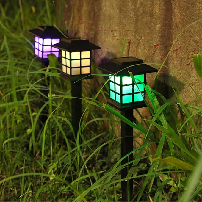 Waterproof Led Solar Lawn Lights Outdoor- Solar Garden Lights - Solar Pathway Lights- Landscape Lights Path Lights for Patio/Lawn/Yard/Landscape Gift Multicolor-4 Pack