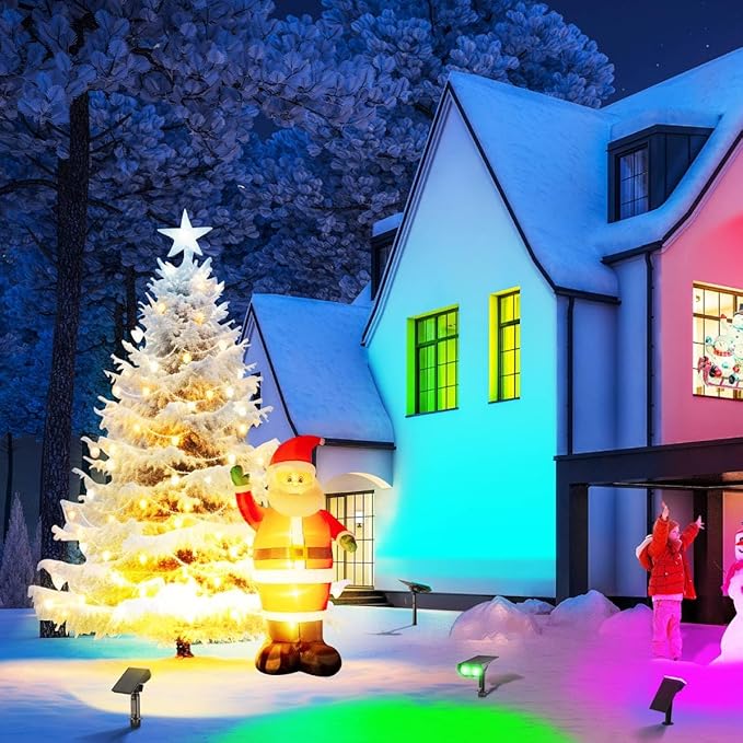 Consciot Solar Outdoor Lights Christmas, 54 LEDs Solar Spot Lights 7 Multicolor Changing, Solar Lights Outdoor Waterproof IP67, Landscape Lights for Yard Garden Patio Christmas Decor, 2 Pack