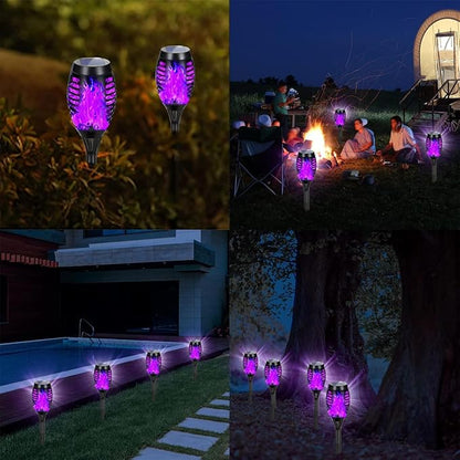 Solar Lights Outdoor Decorations, Upgraded Purple Flickering Flame, Waterproof Halloween Torch Lights, Tiki Torches for Outside Patio Pathway Decor, 6 Pack (10)