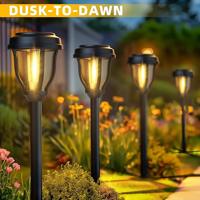 DERAYSION 8 Pack Stainless Steel Glass Solar Pathway Lights and 12 Pack Solar Lights Outdoor Bundle