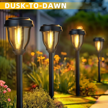 DERAYSION 8 Pack Stainless Steel Glass Solar Pathway Lights and 12 Pack Solar Lights Outdoor Bundle