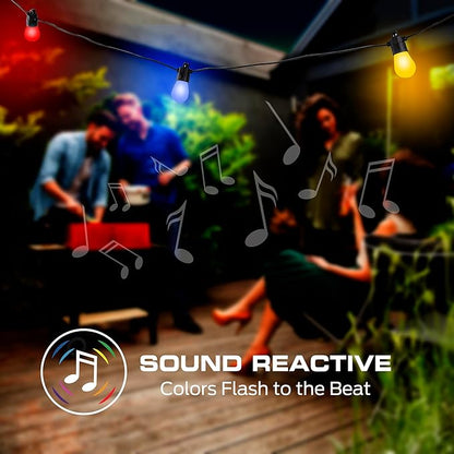 Monster 48 Foot Outdoor Smart RGB+IC+WW String Lights, 24 Bulb Individually Controlled Dimmable LEDs, Sound Reactive, Water & Weather Resistant, Compatible with Alexa, Siri, Google Home, App
