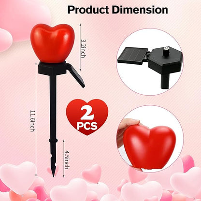 Valentine's Day Red Heart Solar Lights Outdoor, 2Pcs Waterproof Valentine's Day Solar Garden Lights LED Heart Lights Wedding Decorations for Yard Walkway Outside