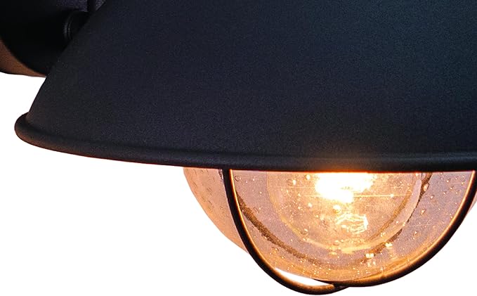 VAXCEL 2-Pack Harwich 10.25 in. H 1-Light Textured Black Coastal Outdoor Wall Sconce Made of Durable Steel, Clear Seeded Glass Shade, LED Compatible, Use for Exterior Porch Patio Front Door or Garage