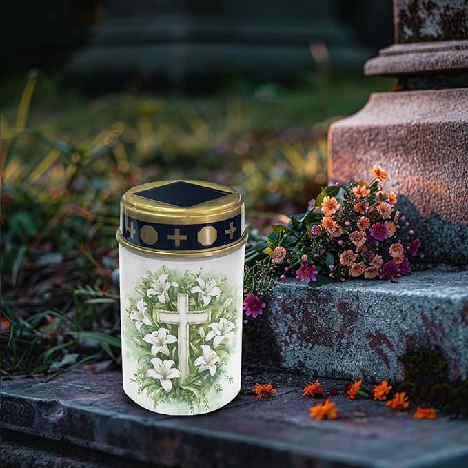 Cross Lily Pattern Solar Garden Stake Lights,Solar Cemetery for Grave Outdoor Lights, Sympathy Memorial Gifts for Grandmother, for Garden Yard Lawn Patio Decor