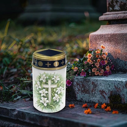 Cross Lily Pattern Solar Garden Stake Lights,Solar Cemetery for Grave Outdoor Lights, Sympathy Memorial Gifts for Grandmother, for Garden Yard Lawn Patio Decor