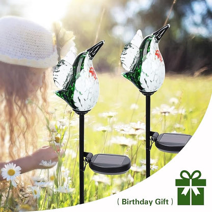 Afirst Solar Hummingbird Garden Stake Lights Hand Blown Glass Decorative Garden Pathway Lights Outdoor Waterproof Bird Glass Stakes 2 Pack