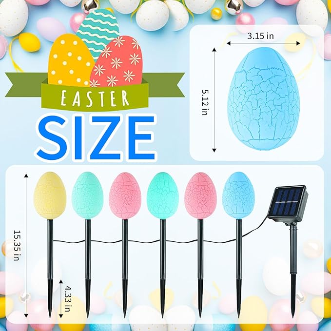 12 Packs Jumbo Solar Giant Easter Egg Lights, 5.12 in Diameter Enormous Eggs for Garden-8 Modes Waterproof LED | Lumora