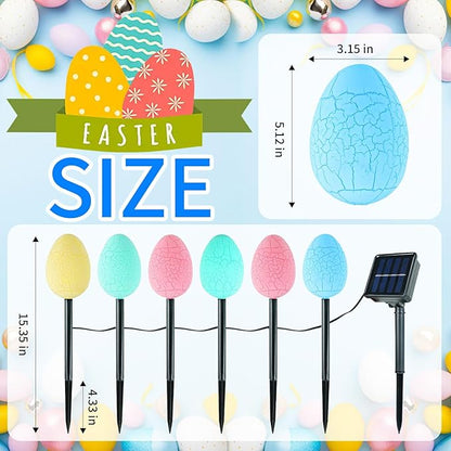 12 Packs Jumbo Solar Giant Easter Egg Lights, 5.12 in Diameter Enormous Eggs for Garden-8 Modes Waterproof LED Outdoor Decor with Stakes, Auto On, IP65 Weatherproof, Party Lawn Decorations for Easter