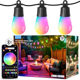 Outdoor String Lights APP Control with Remote, 64(52+12) ft RGB+IC+Warm White Outdoor Lights 18 LED Bulbs Music | Lumora