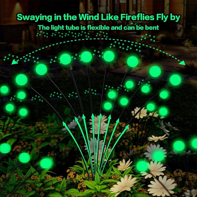 Halloween Decorations Solar Spooky Lights Outdoor - 2PACK 16LED Wind Dance Green Swaying Firefly Lights with Halloween Party Decor, Outdoor Waterproof Solar Garden Lights for Yard Patio Home Decor