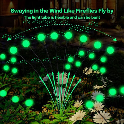 Halloween Decorations Solar Spooky Lights Outdoor - 2PACK 16LED Wind Dance Green Swaying Firefly Lights with Halloween Party Decor, Outdoor Waterproof Solar Garden Lights for Yard Patio Home Decor