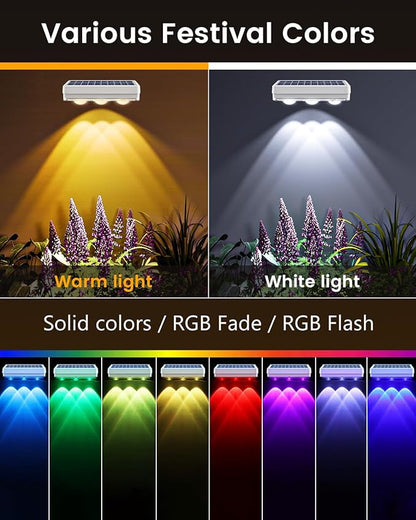 Solar Fence Lights Outdoor Waterproof Led, 12Pack,1300mAh,6 Inch Solar Lights for Fence with Warm White & RGB 8 Colors,Outdoor Solar Lights for Patio, Backyard, Deck, Railing (White)