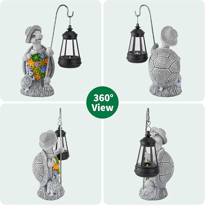 Solar Garden Outdoor Statue Turtle with Hanging LED Lantern —Outside Solar Turtle Decor for Garden,Home,Lawn,Yard | Lumora