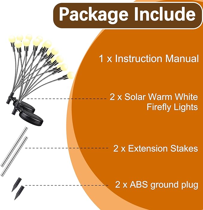 Flickering Solar Lights Outdoor, Firefly Fairy Lights Waterproof, 2Pack Warm White 16LED Solar Flowers for Garden | Lumora