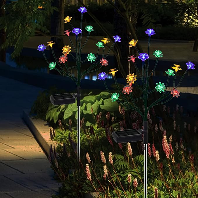 Solar Flower Stake Lamps, 66cm/26inch Solar LED Cherry Blossom Garden Lights, Waterproof Colorful Landscape Lights, Garden Decorative Lamp for Yard Patio Pathway (4pcs)