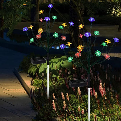 Solar Flower Stake Lamps, 66cm/26inch Solar LED Cherry Blossom Garden Lights, Waterproof Colorful Landscape Lights, Garden Decorative Lamp for Yard Patio Pathway (4pcs)