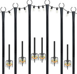 10 Ft String Light Poles for Outside, 6 Pack Heavy-Duty Metal Poles for Outdoor Hanging Lights with Fence Brackets | Lumora