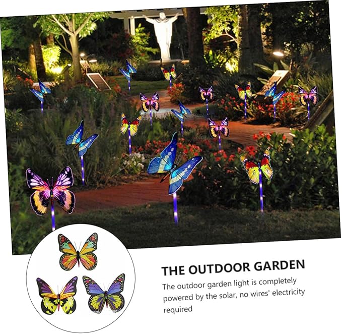 TOYANDONA 3pcs LED Solar Color Changing Butterfly Garden Lights Set Waterproof Outdoor Decorative Solar Pathway Lamps for Lawn and Backyard