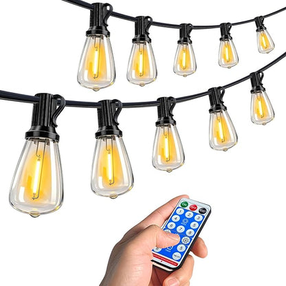 Solar String Lights Outdoor Waterproof 60 FT with Remote Control, 18 LED Shatterproof Bulbs, USB Charging, 3 Light Modes, Dimmable for Patio Garden Camping Backyard
