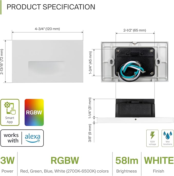 ASD LED Recessed Step Light Fixture, Outdoor & Indoor Tread Lighting | RGBW, Smart, Waterproof, ETL Listed | 3W | Lumora