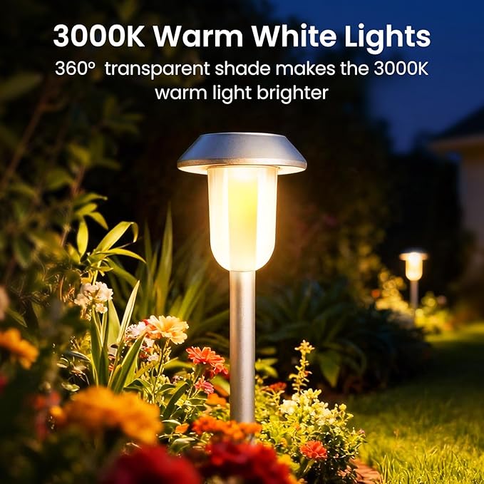 Solar Pathway Lights Outdoor, 8 Pack Solar Powered Garden Lights, 3000K Warm White LED, Waterproof Walkway Decor Landscape Lighting, Auto On/Off, Outdoor Path Light for Garden, Yard, Driveway, Lawn
