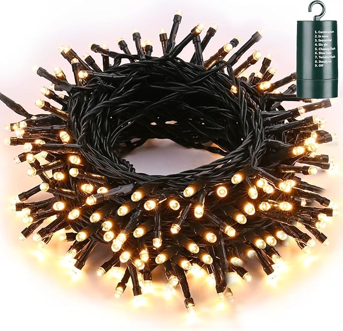 Toodour Battery Christmas Lights, 68.9ft 200 LED Christmas String Lights with 8 Twinkle Modes, Timer, Waterproof Battery Operated String Light for Home, Party, Holiday, Xmas Decor - Warm White
