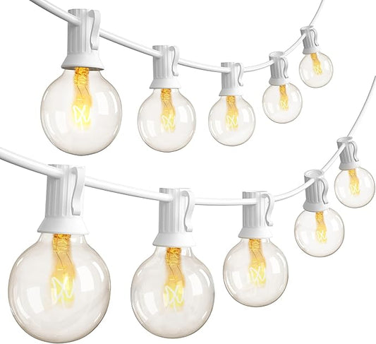 SUNSGNE 50Ft Outdoor Patio String Lights G40 Connectable Globe Lights with 53 Clear Globe Bulbs(3 Spare) for Indoor Outdoor Commercial Decor, 50 Hanging Sockets, 5W/E12 Base, White