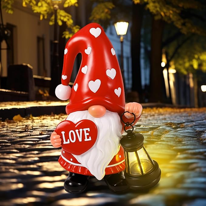 Retisee Solar Valentine's Day Garden Statue Resin Gnome Statue with Hearts LED Lights Outdoor Love Solar Light | Lumora
