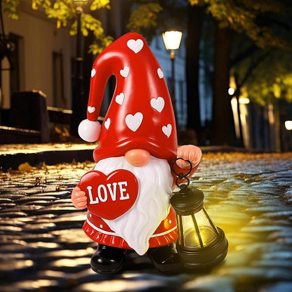 Retisee Solar Valentine's Day Garden Statue Resin Gnome Statue with Hearts LED Lights Outdoor Love Solar Light Figurine Decoration for Yard Patio Lawn Gift for Valentine's Day Anniversary