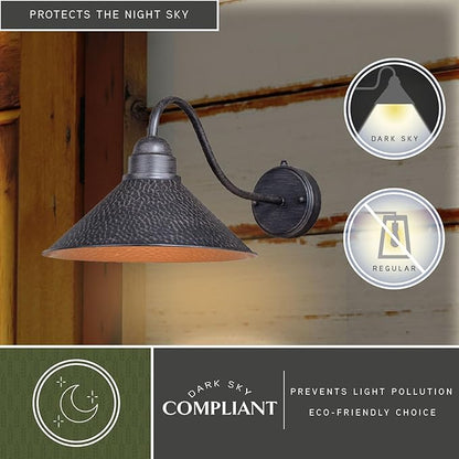 VAXCEL Outland 9.5 in. H 1-Light Aged Iron and Light Gold Dusk to Dawn Sensor Farmhouse Outdoor Wall Sconce, Gooseneck Metal Shade, Dark Sky Compliant for Exterior Porch Patio Front Door or Garage