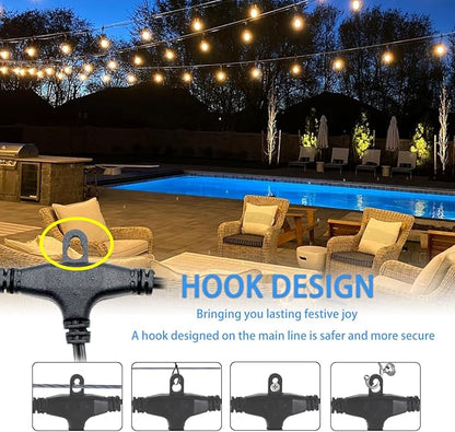 24 Feet Outdoor String Lights | IP65 Waterproof with 13 Shatterproof LED Bulbs | Warm White Patio Lights for Garden, Cafe & Wedding - 5-Minute Tangle-Free Setup with Hooks