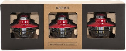 Barebones Edison Pendant String Lights - Red, 3 Edison-Style LED Bulbs with 10-Foot Cord, Energy-Efficient Outdoor Lanterns for Patio, Garden, or Indoor Decor
